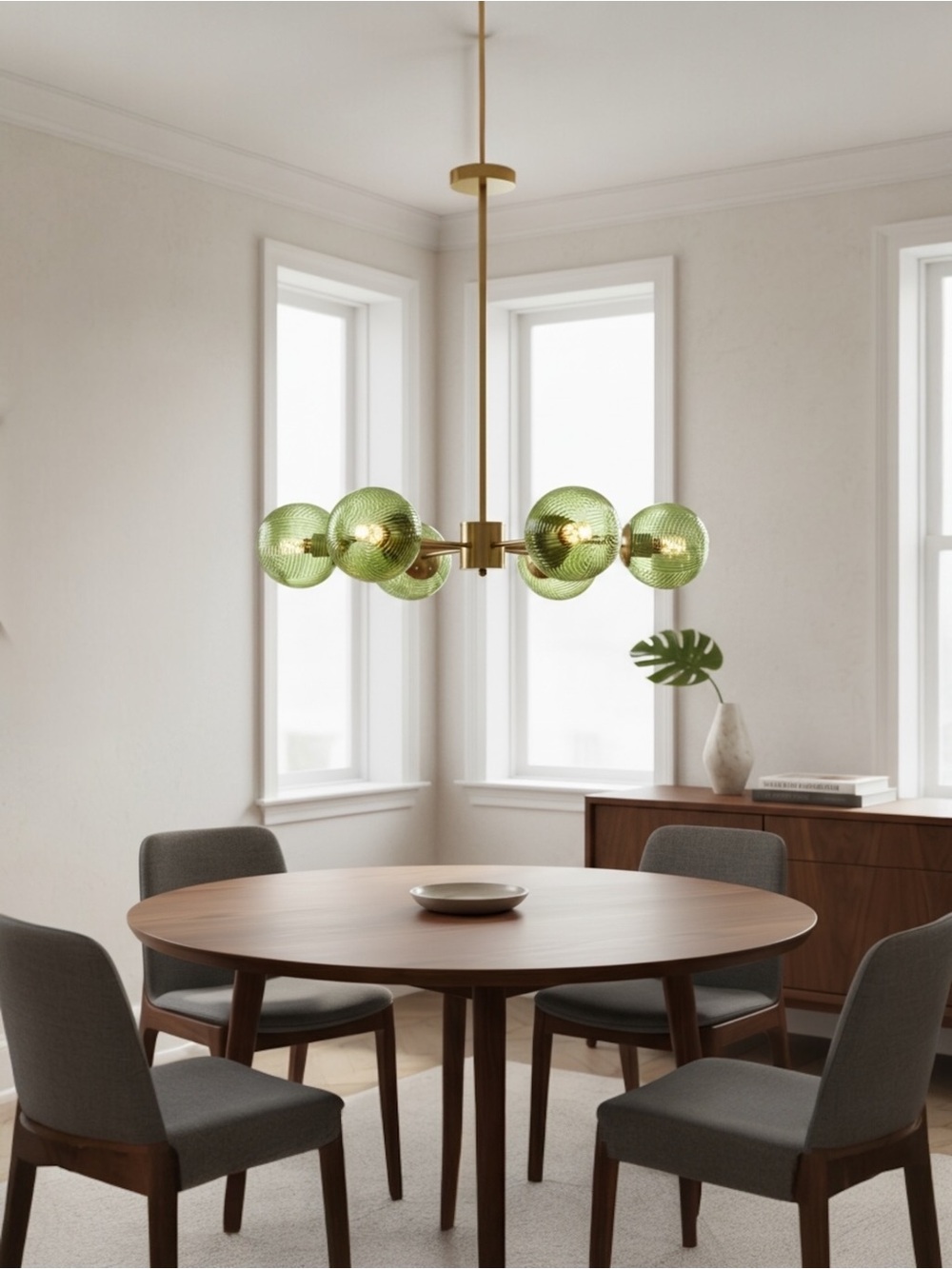 NEW Anthropologie Chandelier Mid Century Modern Gold Green Light Ceiling Fixture